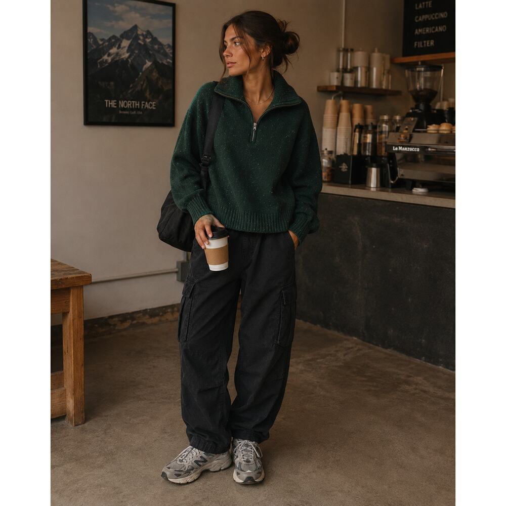 The North Face Women’s Green Flecked Quarter Zip Sweater Medium Cozy Gorpcore